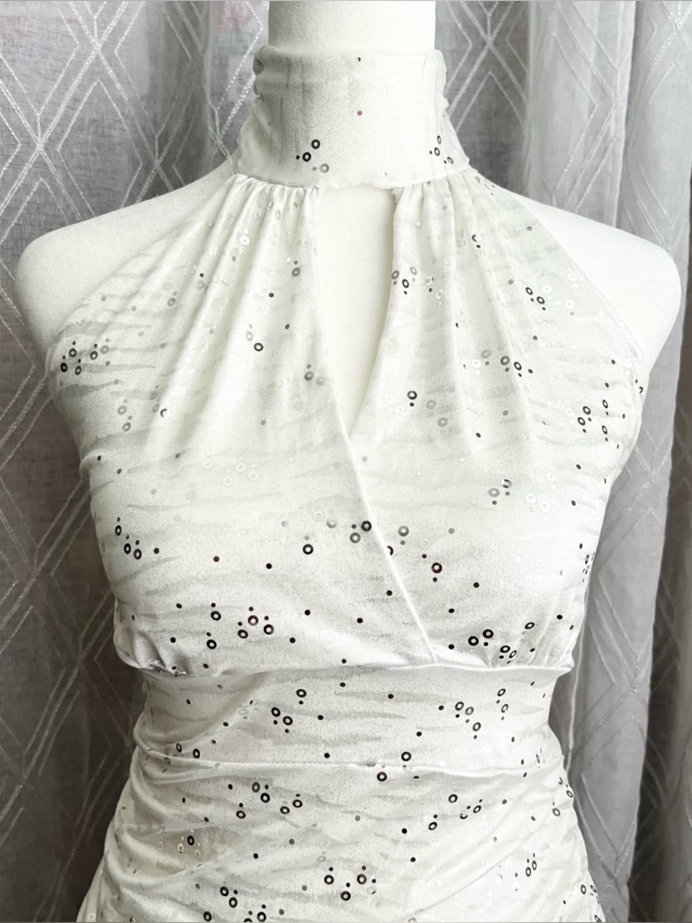 BodyC White Halter Neck Slim Fit Top With Sequins & Ruching Details - Picture 2 of 6